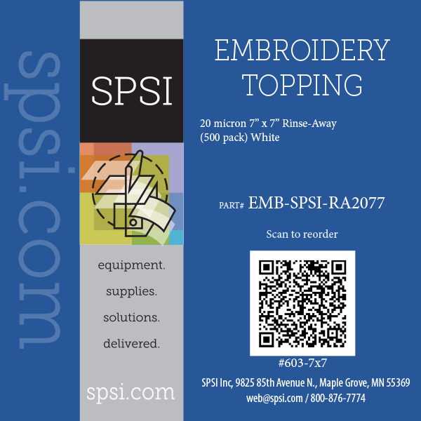 Embroidery Rinse-Away 20Mic 7" x 7" 500ct (#603)
